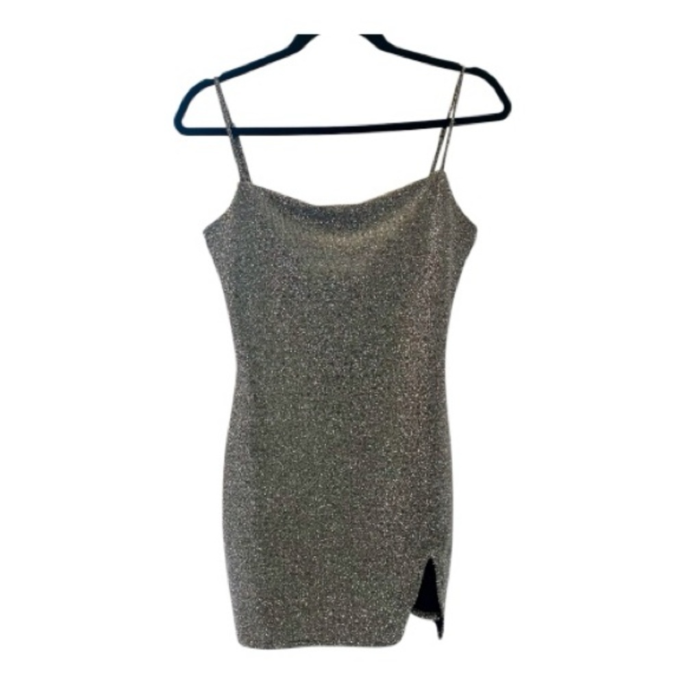 Novembre Y2K-Inspired Metallic Silver Bodycon Mini Dress Small